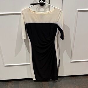 Chaps Black and Cream Midi Dress